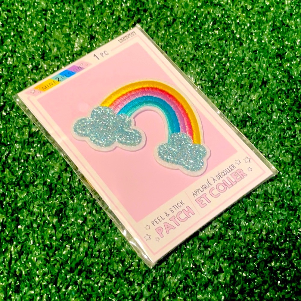 🏷 NO IRON / PEEL & STICK PATCH Satin Rainbow with Sparkly Glittery Clouds